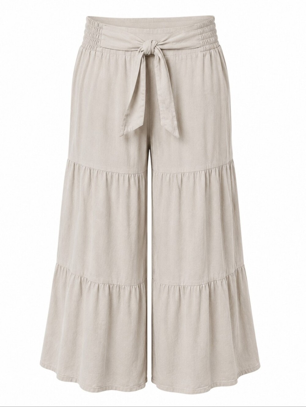 HAPPILY GREY | Beige Linen Blend Tiered Wide Leg Boho Neutral Palazzo Pants | XL